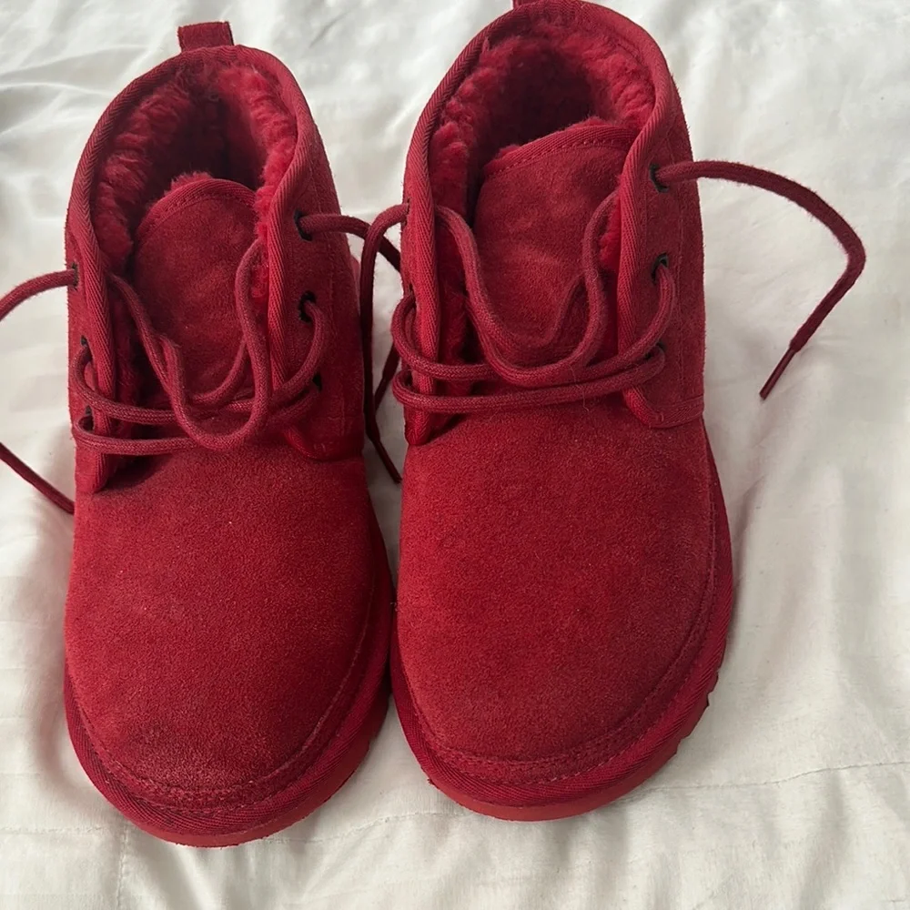 UGG Red Moccasin Shoes Plush Lining - Picture 6 of 13